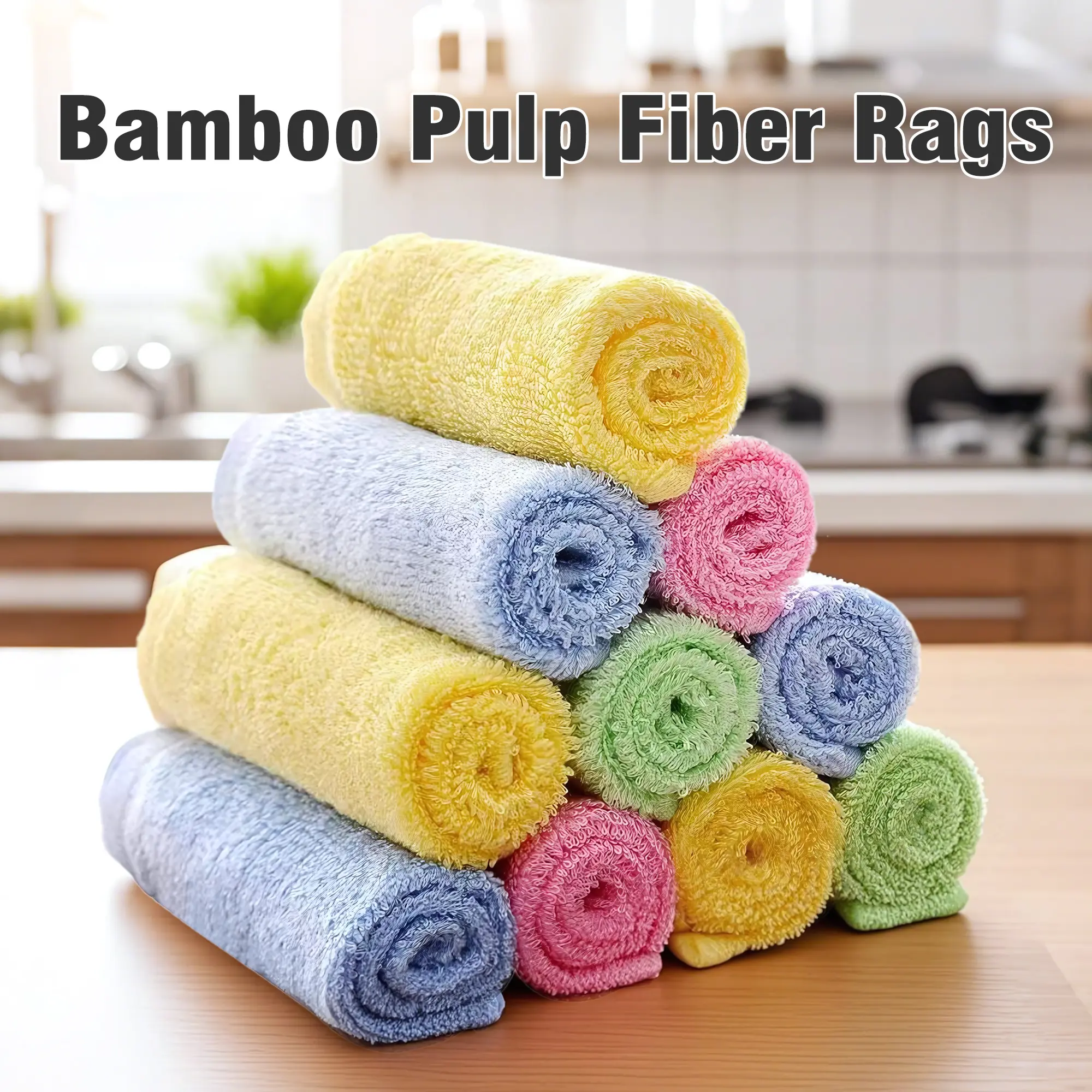 10 Counts Soft Absorbent Bamboo Fiber Dish Cloths, Countertop Stove Cleaning Cloth