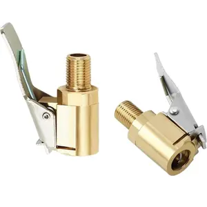 Brass Locking Tire Inflator Nozzle Adapter, Quick Connect Air Chuck with Clip for Compressor Pump, No Leakage Schrader Valve Accessory Tool