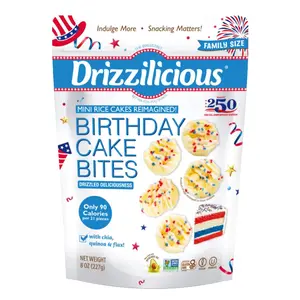 Drizzilicious Birthday Cake Mini Rice Cakes, White Chocolate Drizzled Snack, Gluten Free, Vegan, Non-GMO, Plant Based, Low Calorie Crunchy Snack, 8 Oz - Celebrate 250 Years of the USA