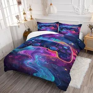 Street Graffiti Game Controller Comforter Set,Includes 1 Comforter & 1-2 Pillowcases,Neon Gamer Themed Print Bedding Set,Soft Breathable All-Season Gamer Bedding,for Teen Boys Bedroom Gamer Room Dorm Decor,Perfect Gift for Video Game Lovers