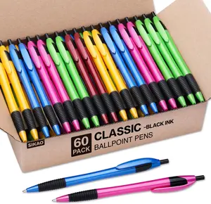 Sikao Pens Bulk Gripped Slimster Retractable Ballpoint Pen Medium Point Black ink Smooth Writing Pens for Journaling No Bleed (60Pack)