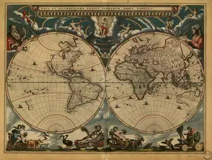 “A New Map of the World – Antique 1600s Double Hemisphere Reproduction Wall Art Print (Kepler Style, Latin writing)