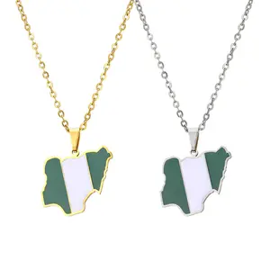 Africa Nigeria Map Pendant Stainless Steel Necklace Dripping Oil Map Geometric Ethnic Style Jewelry