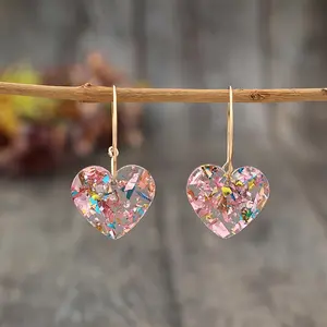 Vintage Style Resin Heart Drop & Dangle Earrings - No Plating, Iron Ear Needle, Mosaic Material, Perfect for Valentine's Day Gift