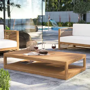 Modway Carlsbad Teak Wood Outdoor Patio Coffee Table in Natural