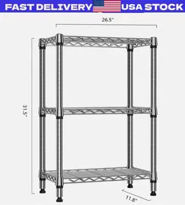 3 Tier Wire Shelving Rack Adjustable Kitchen Bathroom Storage Chrome Shelves 32"
