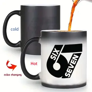 1pc 11oz Funny 67 Letter Color Chaning Mug - 67th Year Milestone Coffee Mug with Number 67 Print, Black Mug,Water Cup, Changing Color Coffee Mug, Ideal Gift for Birthday, Coffee Travel Mug, Stylish Coffee Mugs