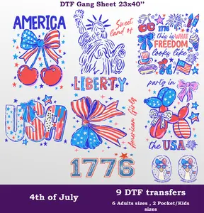 4th of July DTF Gang Sheet, 23x40 in. USA Heat transfers