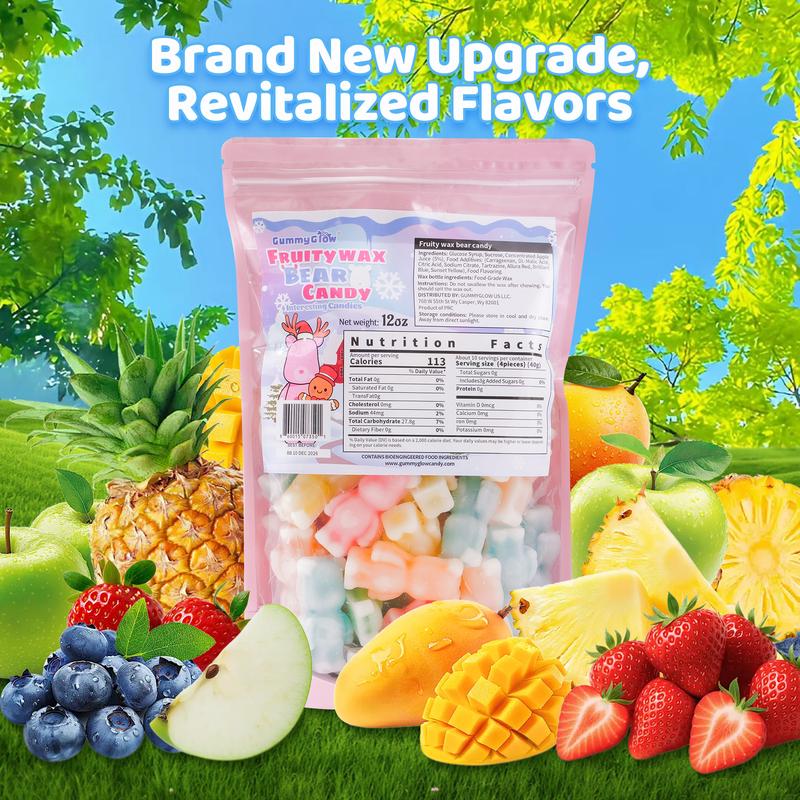 Brand New Upgrade!!! Fruity Wax Bear Candy 12oz Pack Five Flavors Wax Upgrade Bear Shape Retro Party Treats ASMR Sweet Bonbon Snack Fruitsnacks Viral Candy Wax Candy Bombs