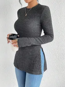 Stunning Split Design Knit Sweater for Women, Slimming & Stylish Look, Perfect for Casual Wear, Trendy Fashion Essential, Knitwear