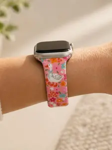 Pink Floral Goose Watch Band – Cute Silicone Strap – Soft & Comfortable