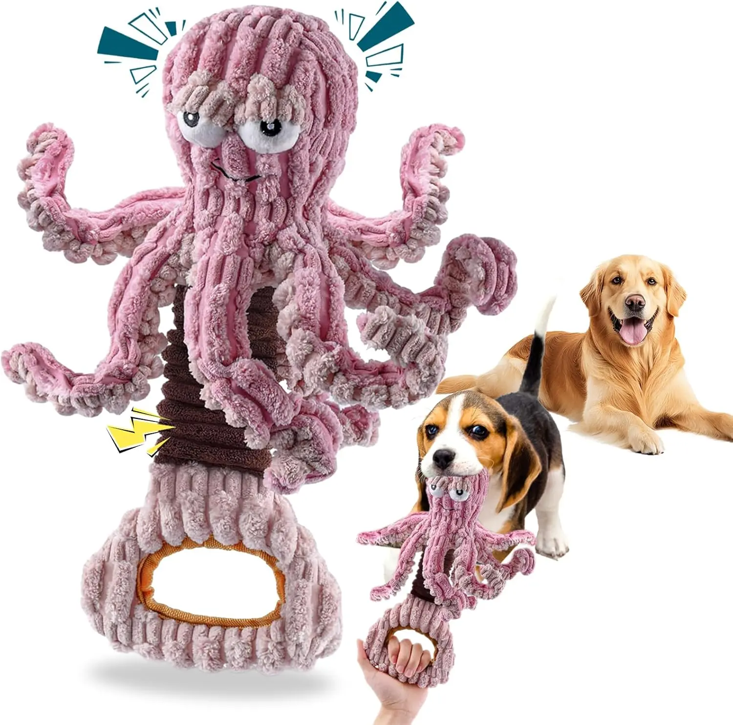 MAGICORANGE Squeaky Octopus Dog Toy for Aggressive Chewers, Interactive Tug-of-War Puppy Toy to Keep Pets Busy (Purple)