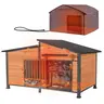Aivituvin-AIR7021-IN-HP Extra Large Heated Insulated Metal-Frame Wooden Outdoor Dog House Kennel, 55.9"l x 31.8"w x 35.4"h, Waterproof, Rain/Wind Shield Roof, Detachable Liner, Heating Pad, 117 lbs Capacity for Year-Round Warmth, Animal Comfort