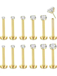 12Pcs Silver Labret Lip Bars Tragus Earrings 16G Surgical Steel Helix Conch Cartilage Earrings Clear Cubic Zirconia Labret Monroe Lip Piercing Jewellery for Women Men 6/8mm,G8