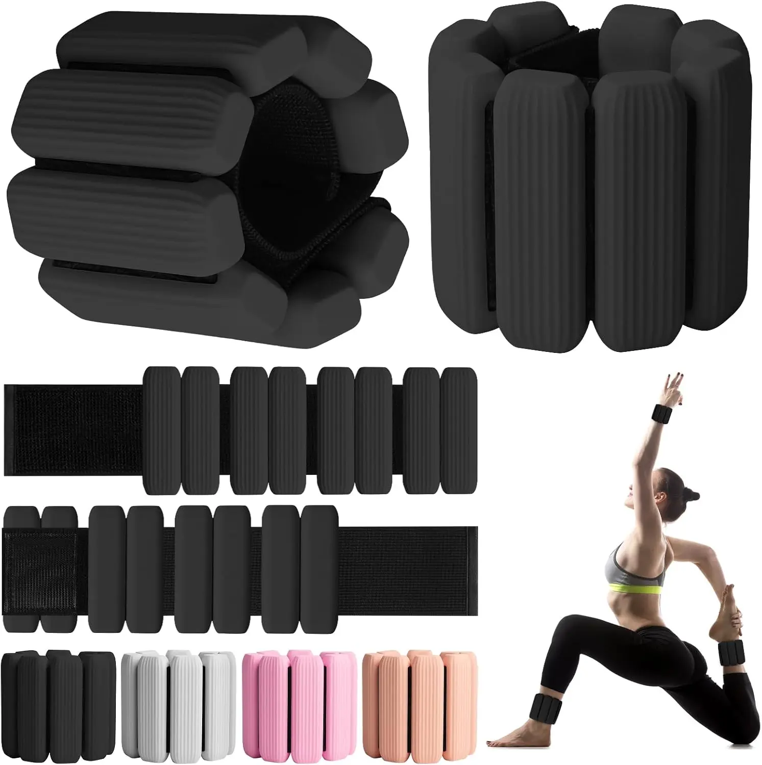 Wrist Weights, 2Pack Adjustable Wearable Wrist Ankle Weights for Women/Men, Silicone Wrist Bangles for Walking, Yoga, Pilates, and Gym, Arm & Leg Workout, 2lb