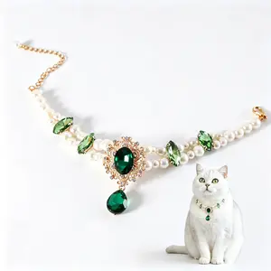 Pet Necklace with Imitation Pearl, Gemstone and Crystal Pendant, Fashionable Cat Dog Collar, Pet Costume and Photo Prop