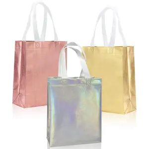 Reusable Gift Bag with Handle, 12pcs/set Colorful Non-woven Fabric Gift Bag, Environmentally Friendly Gift Wrapping Bag for Birthday & Party & Wedding, Party Supplies
