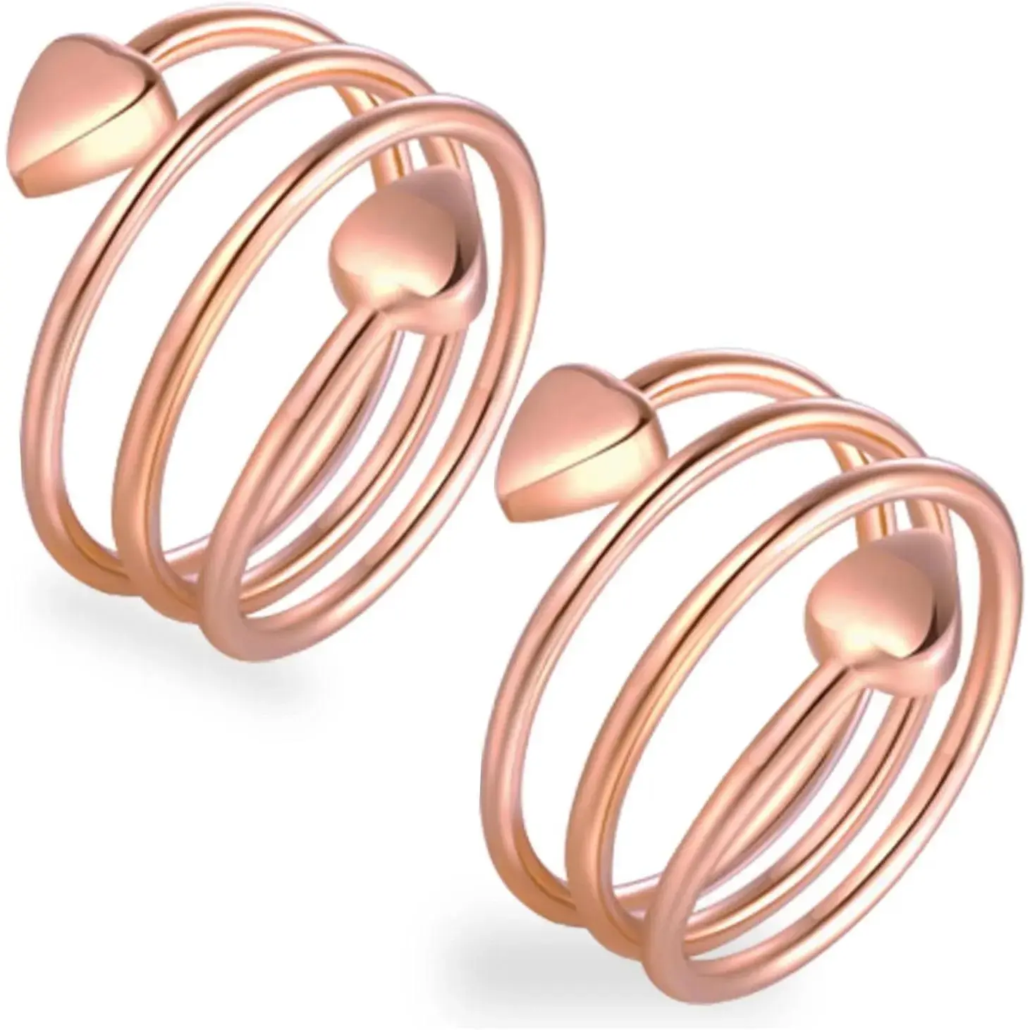 Nandudu Women's 2pcs Copper Magnetic Open Adjustable Heart Promise Rings Set - Dainty Stacking Stackable Finger Rings, Jewelry Gift for Her, Dainty Stacking Rings