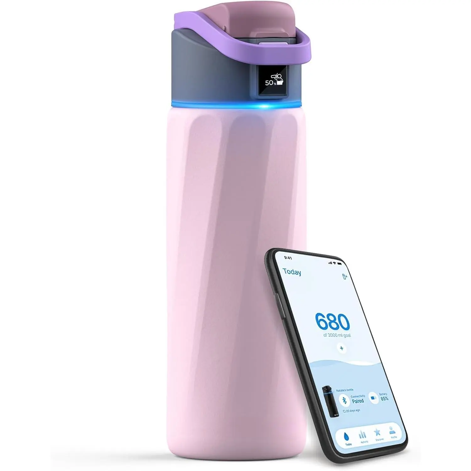 Smart Water Bottle, 24oz Stainless Steel Wide Mouth Water Tracker with Hydration Reminder App, Portable BPA-Free Vacuum Insulated for Gym & Office, Water Tracking, 24 Ounces