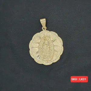 VIRGIN MARY Beautiful Round Pendant  Laminated Gold Pendant Only No Chain. SKU : LK01