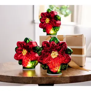Set of 3 Illuminated Mercury Glass Poinsettias by Valerie