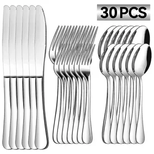 30 Pcs Silverware Set for 6, Stainless Steel Flatware Tableware Set, Include Forks Spoons and Knives Set, Mirror Polished Cutlery Utensil Set for Home Restaurant, Dishwasher Safe