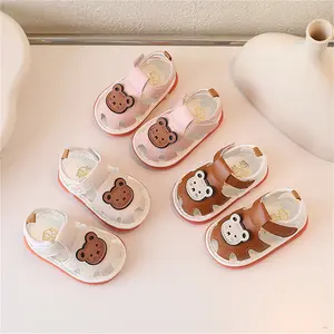 Baby Boys Girls Summer Sandals Cue Bear Pattern Squeaky Squeaky Shoes Non-Slip Newborn First Walking Shoes