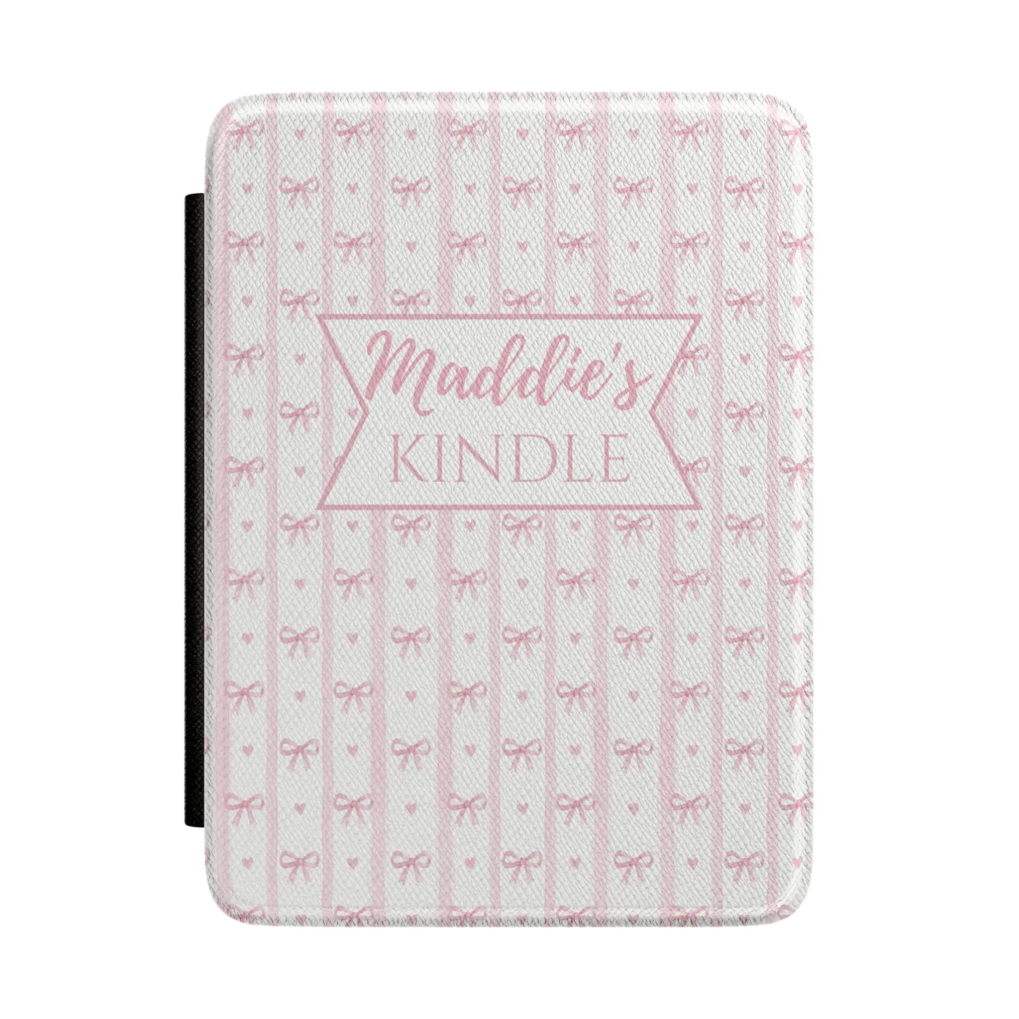 Personalized Coquette Kindle Case – Pink Bow Pattern Custom Name Aesthetic E-Reader Cover for Book Lovers