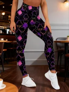 Women's All Over Heart Print High Waist Leggings, High Waisted Leggings, Four Season Leggings, High Waist Stretchy Casual Comfy Breathable Skinny Pants for Yoga Gym Workout Running, Ladies Athleisure Bottoms for All Seasons