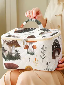 Cartoon Mushroom Pattern Makeup Bag, Large Capacity Travel Toiletry Bag, Portable Travel Makeup Bag, Zipper Makeup Organizer Pouch