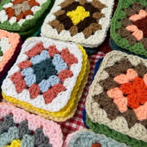 Granny Square Set of 6 Individual Colorful Crochet Squares for Crafts and Clothing Handmade Granny Squares for DIY Projects