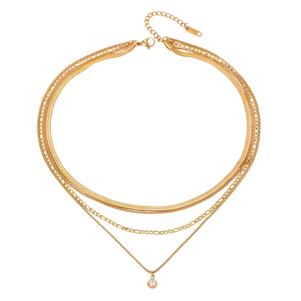 Ettika All the Chains LayeredNecklace | Gold Layered Chain Necklace Stackwith Crystal Pendant | Trendy Statement Jewelryfor Women