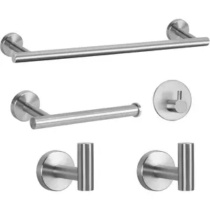 Bathroom Hardware Set SUS 304 Thicken Stainless Steel Towel Bar Set Include 16" Towel Rod, Toilet Paper Holder, Multifunctional Hooks Bathroom Accessories (Brushed Nickel, 5 Pcs)