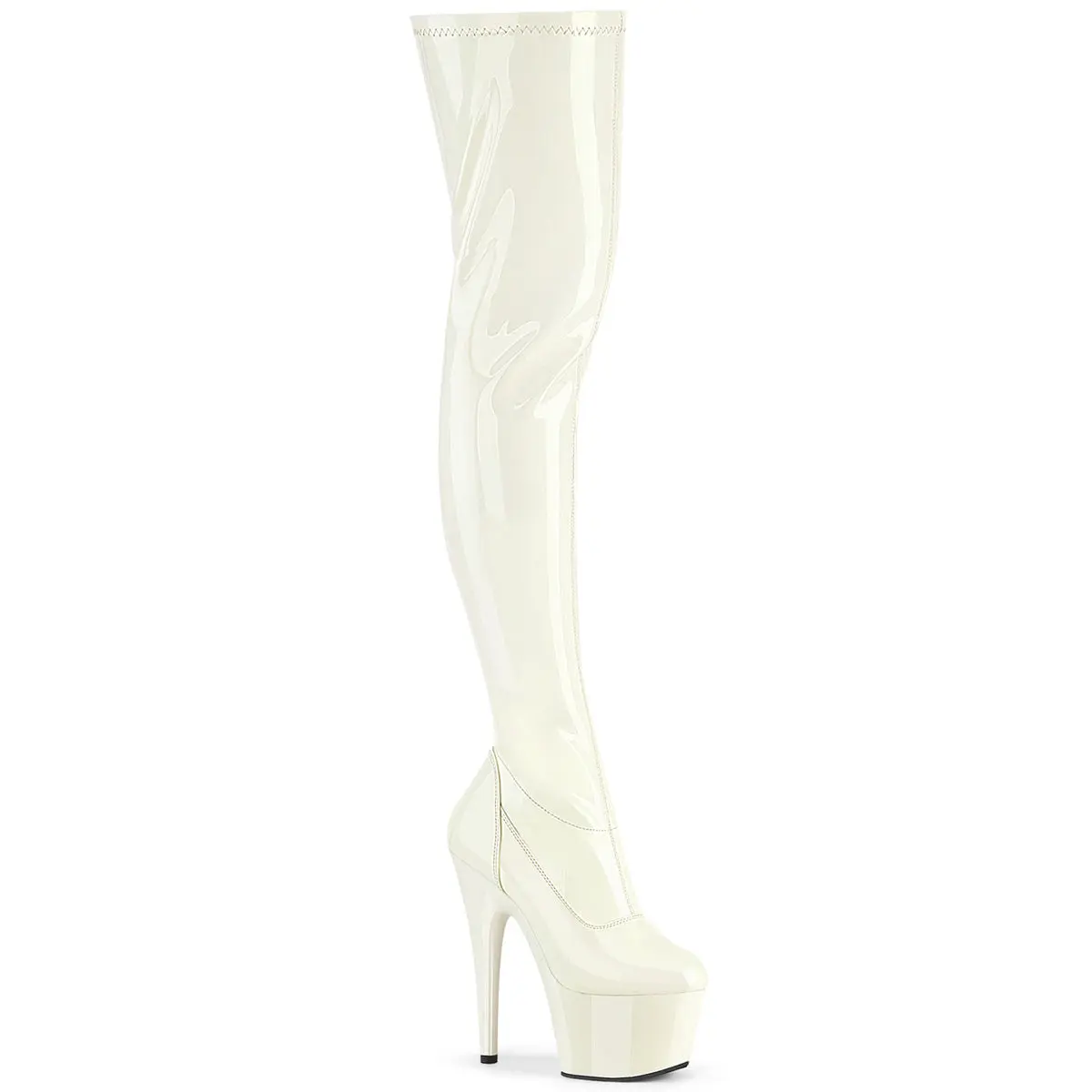Pleaser Adore-3000 Women's Stretch Thigh High Platform Boot, Statement Party Shoes with a 7-Inch Heel and Inner Side Zip Closure, Statement Shoes