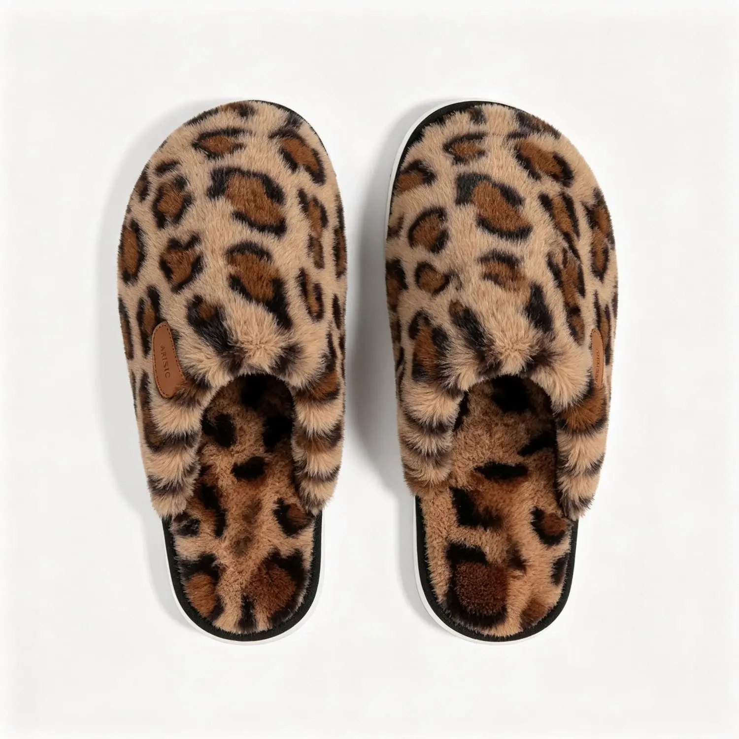 Women's Leopard Print House Slippers Faux Fur Slip-On Slides, Anti-Slip Sole Casual Wear Shoes for Indoor/Outdoor Flat Slippers,Winter Holiday Gift, Fashionable Girl Footwear Flipflop