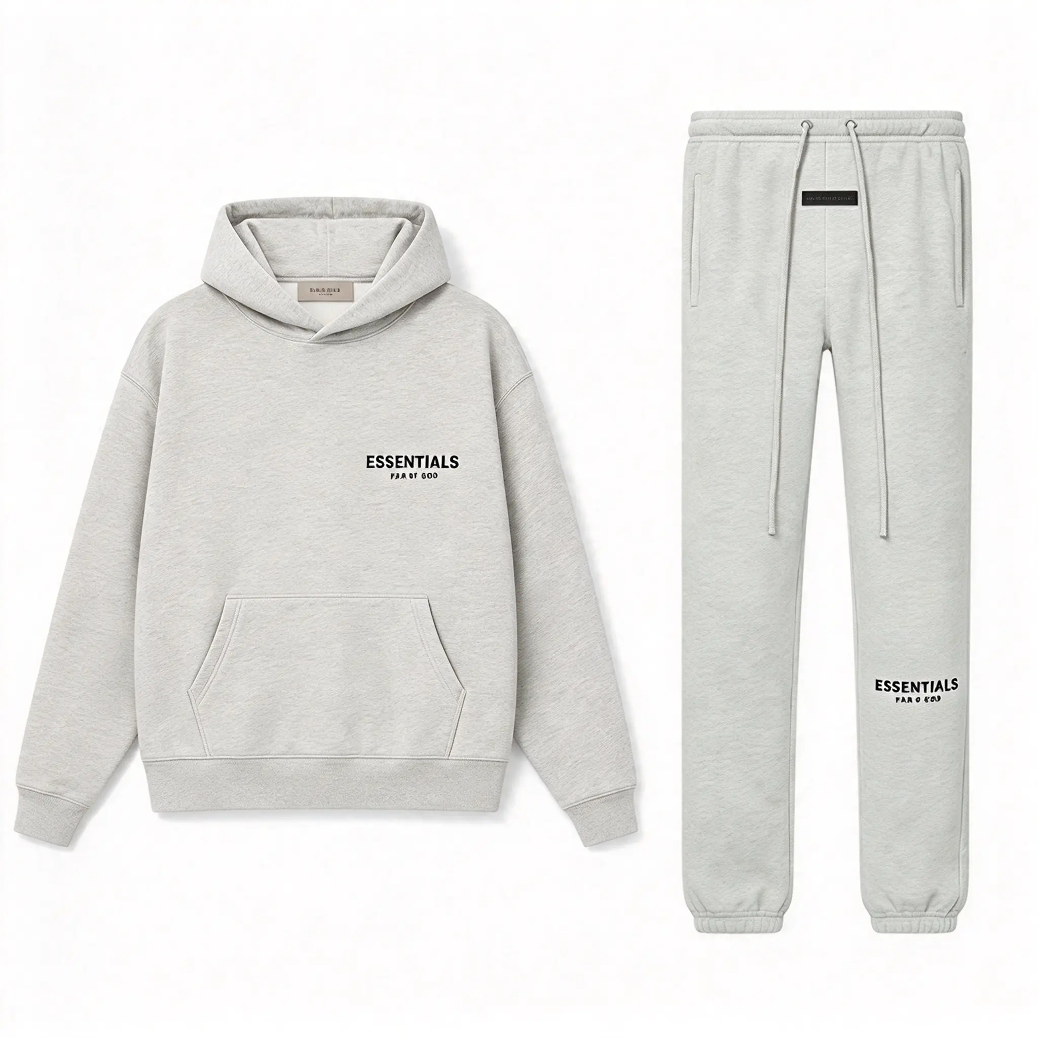 Fear of God Essentials Solid Oatmeal Grey Hoodie and Sweatpants Two Piece Set Men Fleece Loose Fit Streetwear Lounge Activewear Tracksuit