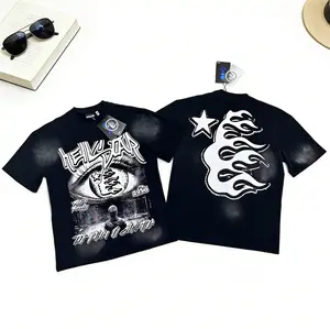 Hell Star Graphic T Shirt Pure Cotton Streetwear Y2K Summer Daily Casual Party Festival Outfit Urban Hip Hop Harajuku Trend Fashion Men Women Couples Unisex Oversized Top