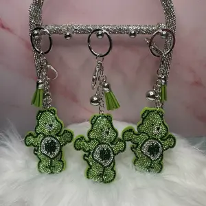 Green Carebear Bag Charm - Adorable Green Bear Design with Tassel and Silver Chain for Bags and Keychains