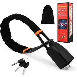 Car Steering Wheel Lock, Seat Belt Lock, Anti-Theft Device, Max 17 Inch Length, Small and Light-Weight, Multi-Functional, Fit Most Vehicle, SUV, Golf Cart Security