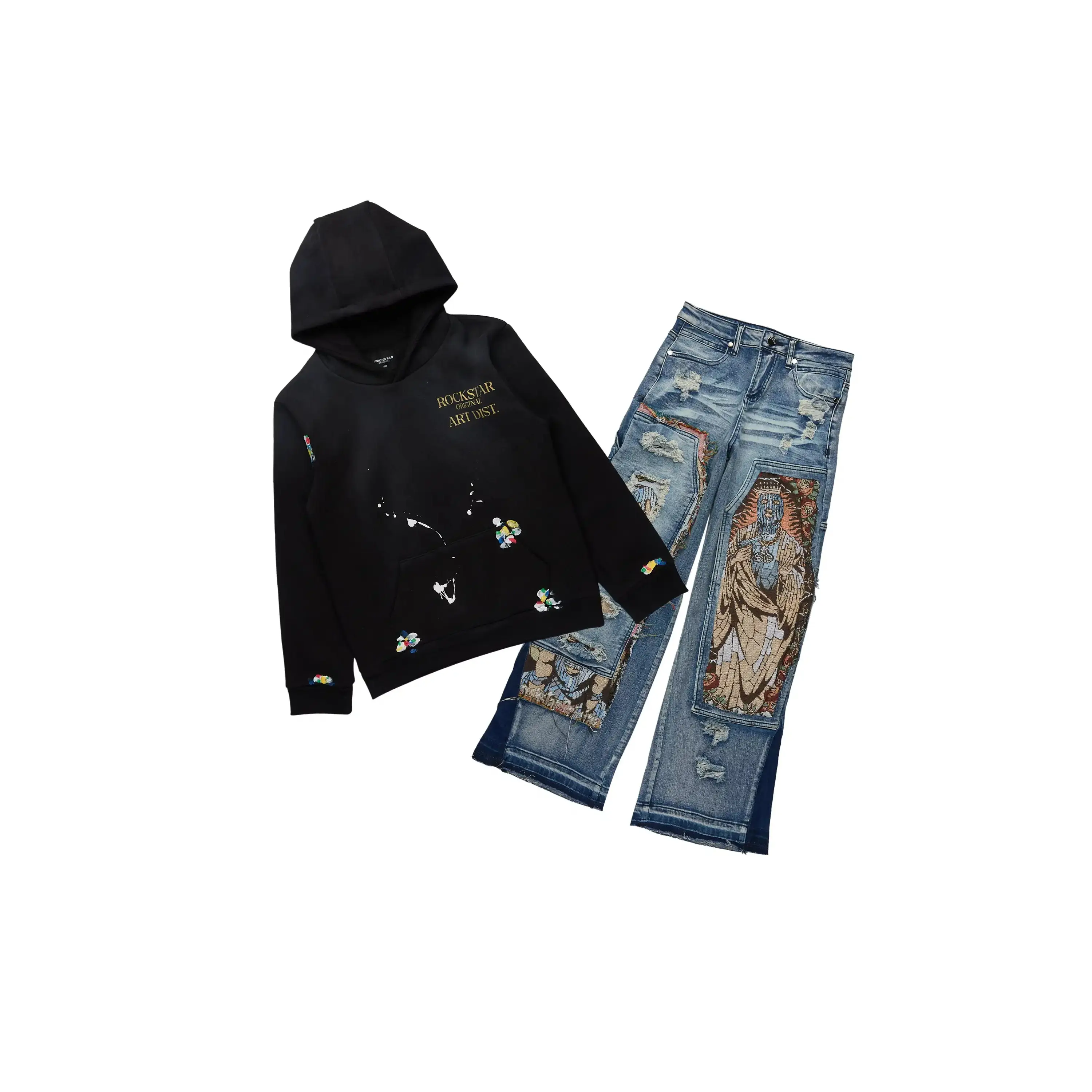 Boys Palmer Black Hoodie & Yanis Blue Baggy Jean Set Boys Palmer Black Hoodie & Yanis Blue Baggy Jean Set