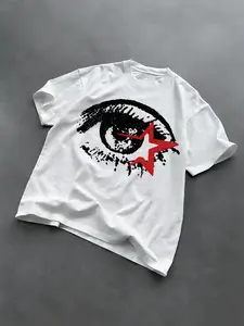 Men's Regular Fit Round Neck T-Shirt, Eye & Star Print, Rebel Art Street Style, Soft Cotton Fabric, Casual Daily Wear, Streetwear