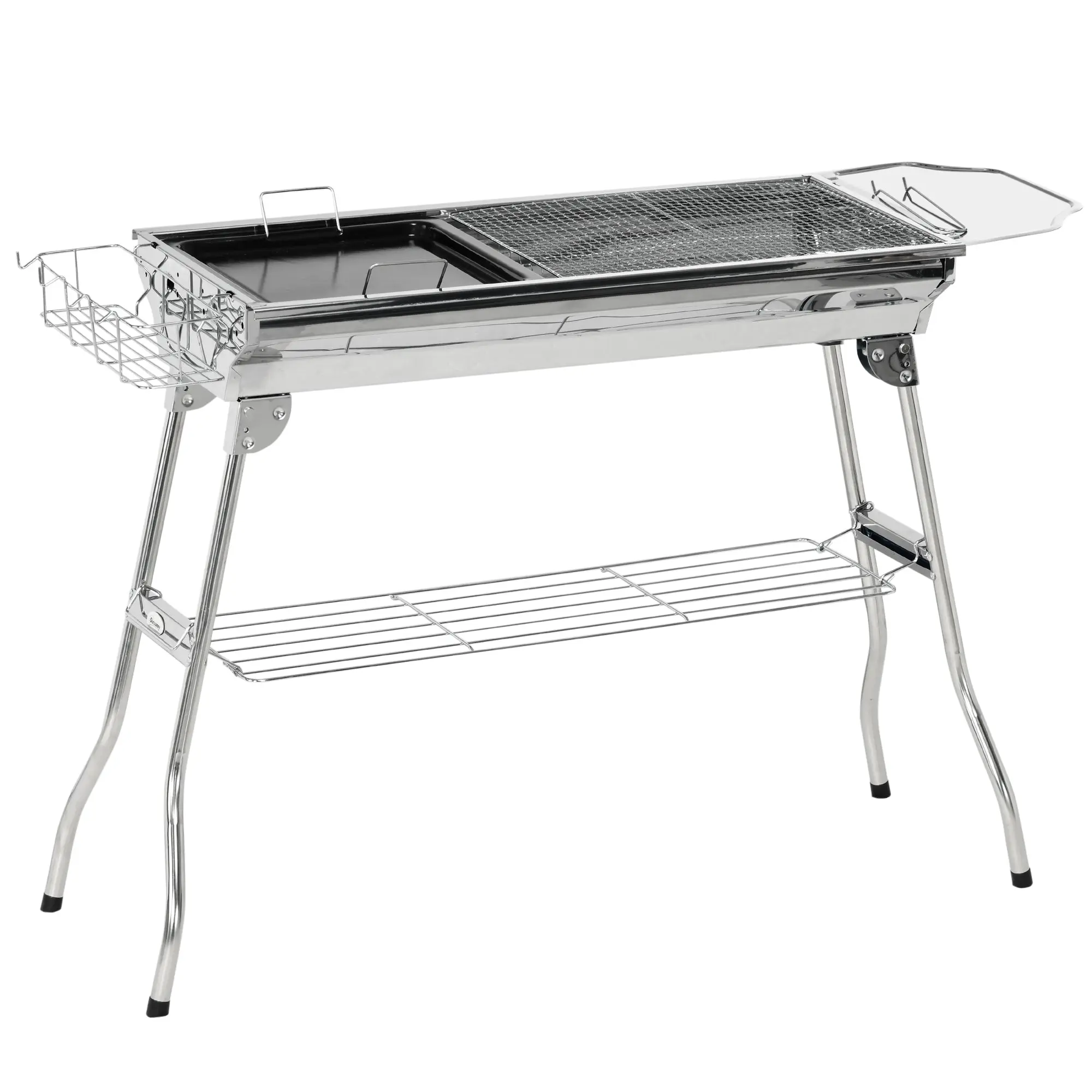 NEWZOMEStainless Steel Charcoal Grill Portable Folding BBQ Outdoor Hibachi with Grill Rack Pan Side Shelves Hooks for Camping Picnic Backyard Travel