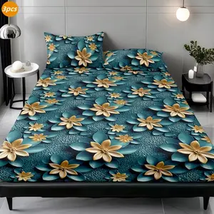 3pcs Floral Print Bedding Set, Soft Comfortable Breathable Deep Pocket Sheets, Includes 1 Fitted Sheet + 2 Pillowcases, No Pillows