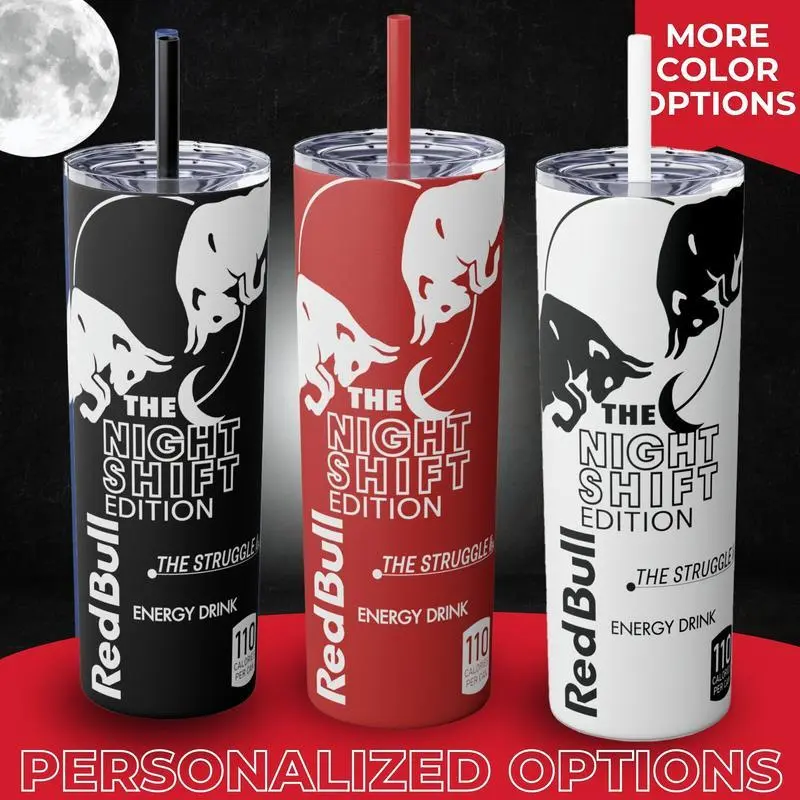 [No straw] Many Style Nightshift Worker Edition Energy Drink Can Style wraparound 20oz Stainless Steel Tumbler - Without Straw Tumbler 20oz Skinny Stainless Steel Tumbler (No straw)