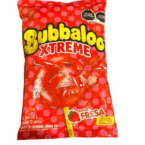 Bubbaloo Xtreme Fresa-Strawberry Gum Filled Lollipops