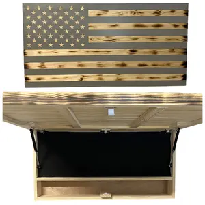 Classic Burnt Wood American Flag Personal Protection Storage Cabinet Gray Handcrafted Quality Spacious Storage Magnetic Lock Customizable Foam Insert Fully Assembled Ready to Install Furniture