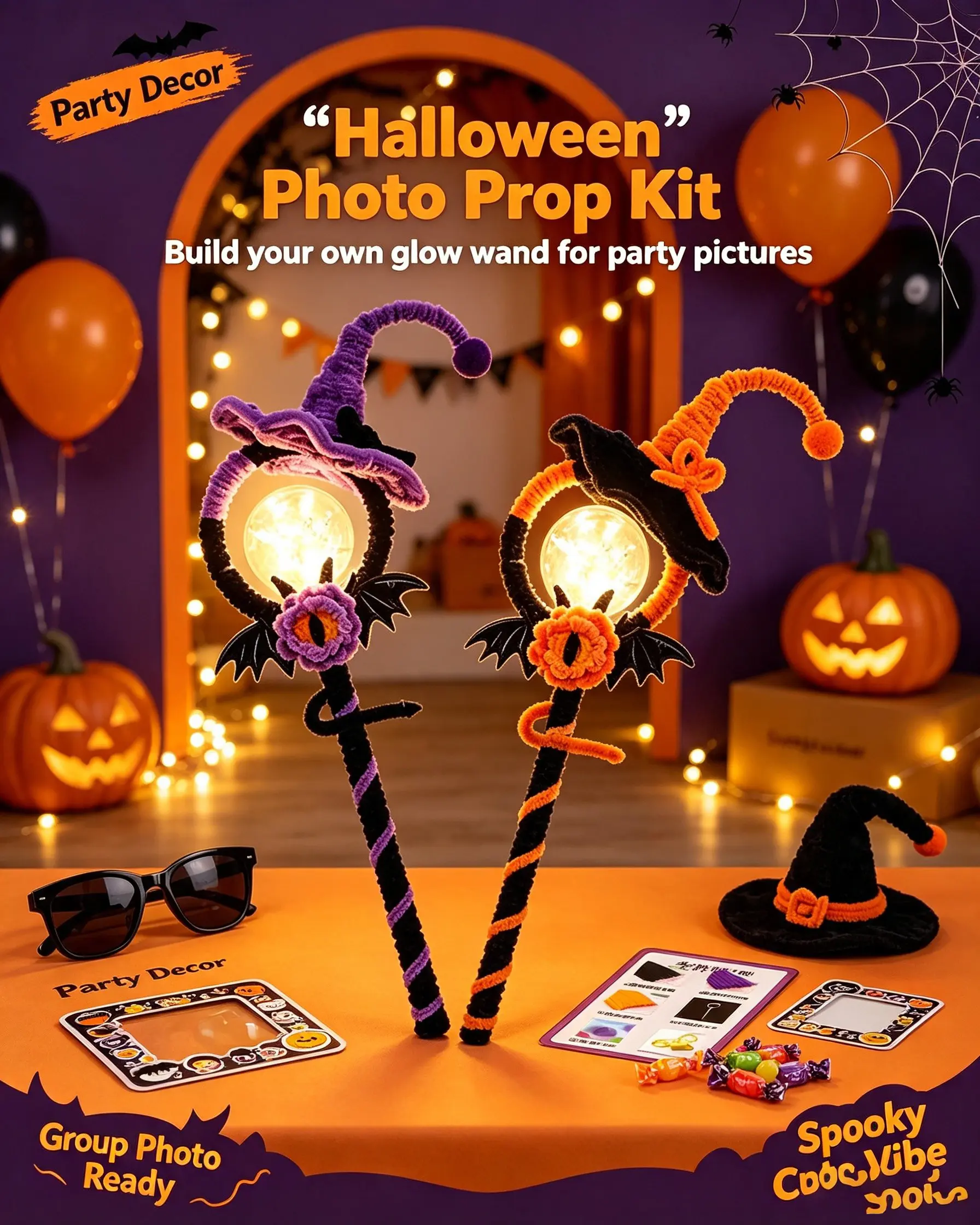 2026 Halloween DIY Light‑Up Witch Magic Wand Craft Kit, Spooky Handmade Chenille Stem Supplies, LED Glow Bat Wing Wizard Wand, Halloween Party Photo Prop, Kids Adult Art DIY Kit, Spooky Bedroom Decor, Trick‑or‑Treat Cosplay Accessory, Family Halloween