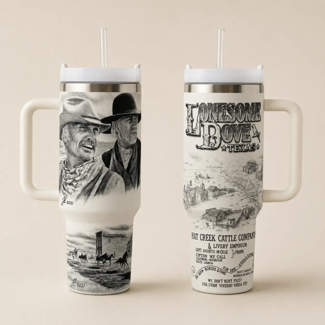 Vintage Western Cowboy Tumbler 40oz 30oz, Lonesome Dove Texas Inspired Ranch Life Cup, Black White Old West Cattle Company Drinkware, Cowboy Gift For Dad Grandpa, Not Including The Straw