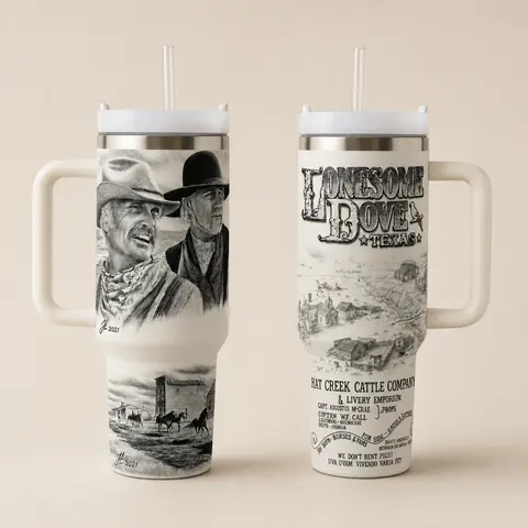 Vintage Western Cowboy Tumbler 40oz 30oz, Lonesome Dove Texas Inspired Ranch Life Cup, Black White Old West Cattle Company Drinkware, Cowboy Gift For Dad Grandpa, Not Including The Straw