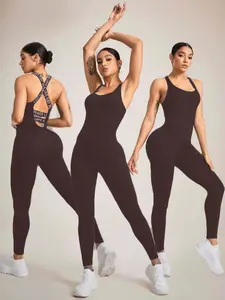 Womens Workout Jumpsuits Seamless Yoga Gym Bodycon Rompers Cross back One Piece Tank Top Leggings Yoga Romper Sportswear Jumpsuits